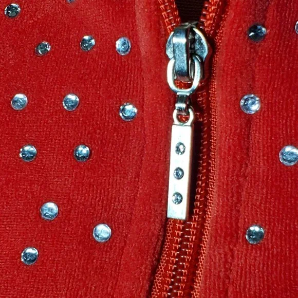 Anthony Richards, Velour Rinestone Zippered Jacket Size Med Petite Cherry Red - Picture 11 of 12